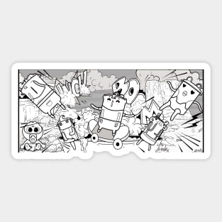 Happy cans pew cartoon illustration Sticker